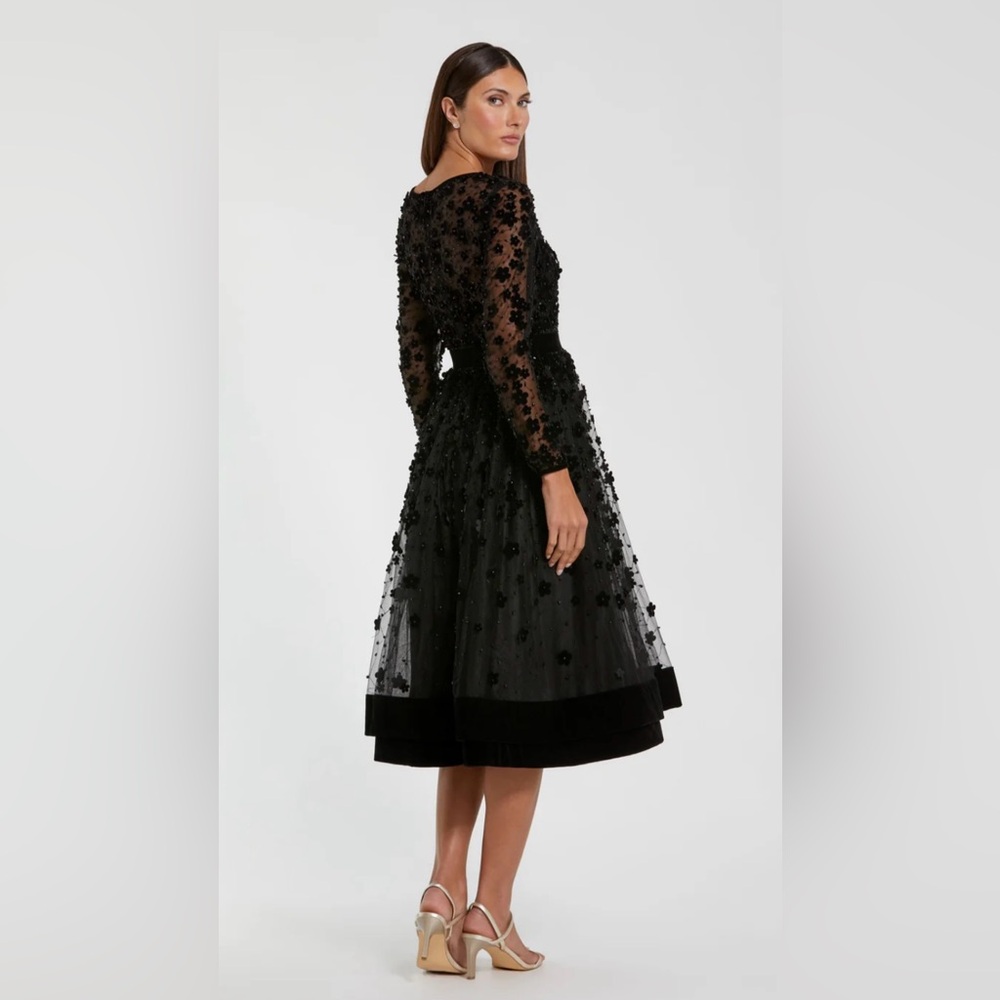 Mac Duggal Black Embellished Long Sleeve Cocktail Dress - Picture 2 of 5